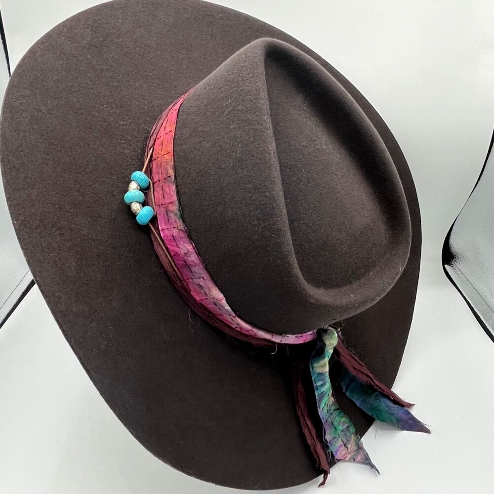 Custom GIGI PIP Wool Boho Cowgirl Western Rancher Hat Wide Brim Brown + Trim XS